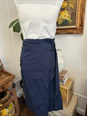 Cop.Copine Navy Wrap Midi Skirt with Waist Tie
